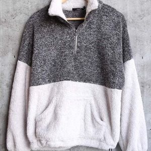 Grey Sherpa half zip pullover